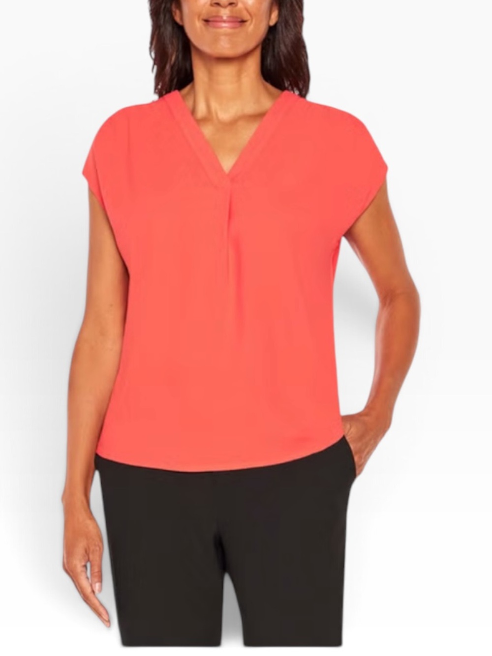 Banana Republic Blouse NWOT | Medium • Coral • Short Sleeve • V‑Neck Pleated Top